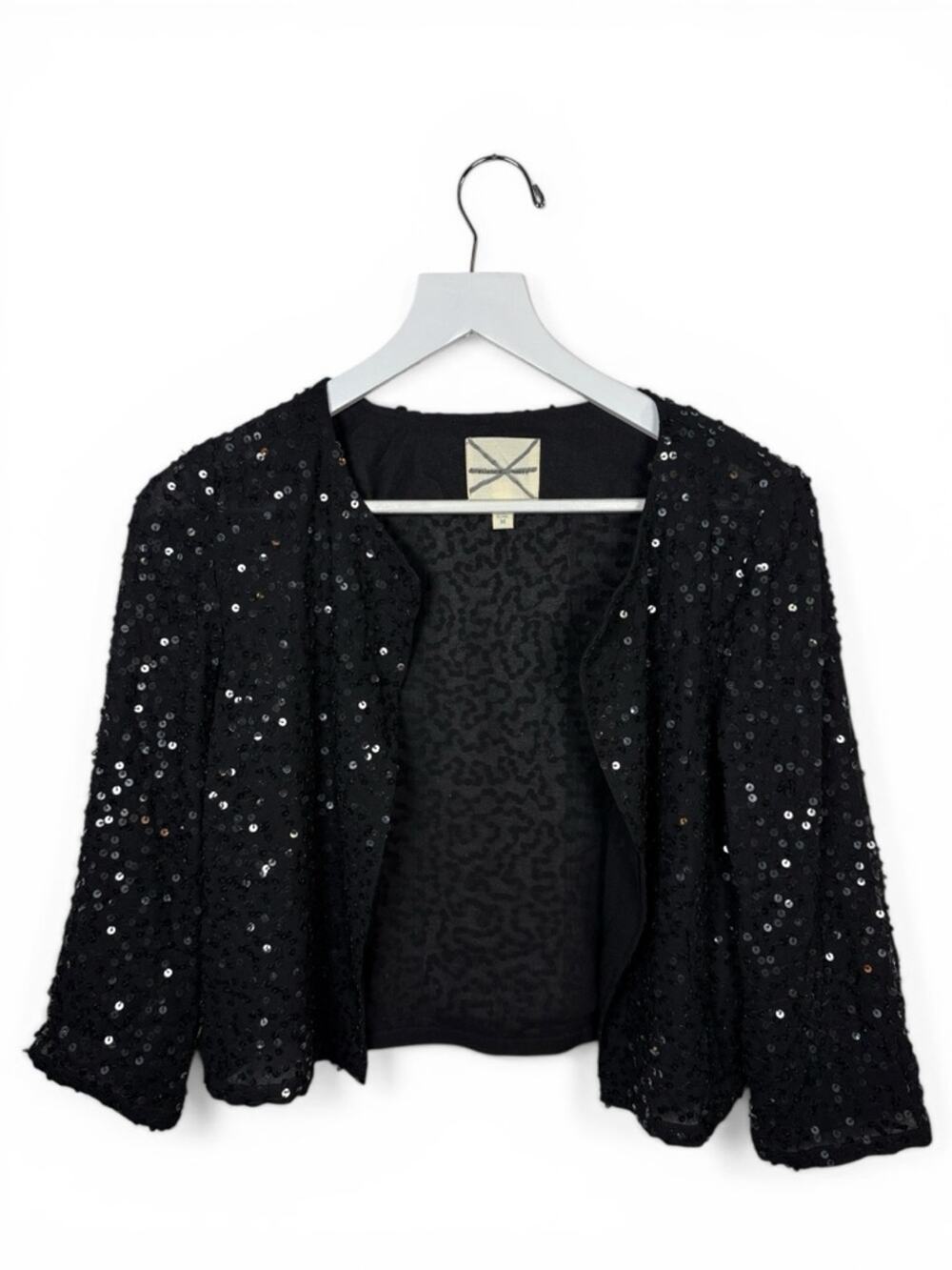 Anthropologie Silence + Noise 3/4 Sleeve Sequin Sparkle Open Jacket W2355 Sz M
